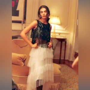 Anthropologie White tulle and pearl embellished skirt